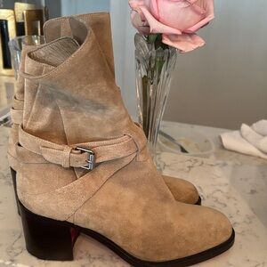 Christian Louboutin Beige Suede Ankle Boots